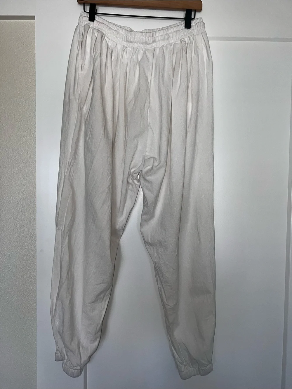 COOFANDY cotton harem joggers, baggy white pants, size large